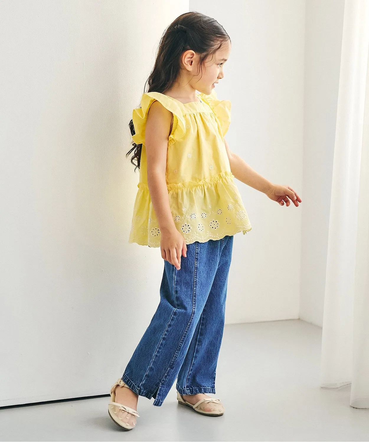 Детская туника для девочек с длинным рукавом модель Heart Flower Lace, apres les cours, Yellow — фото 3