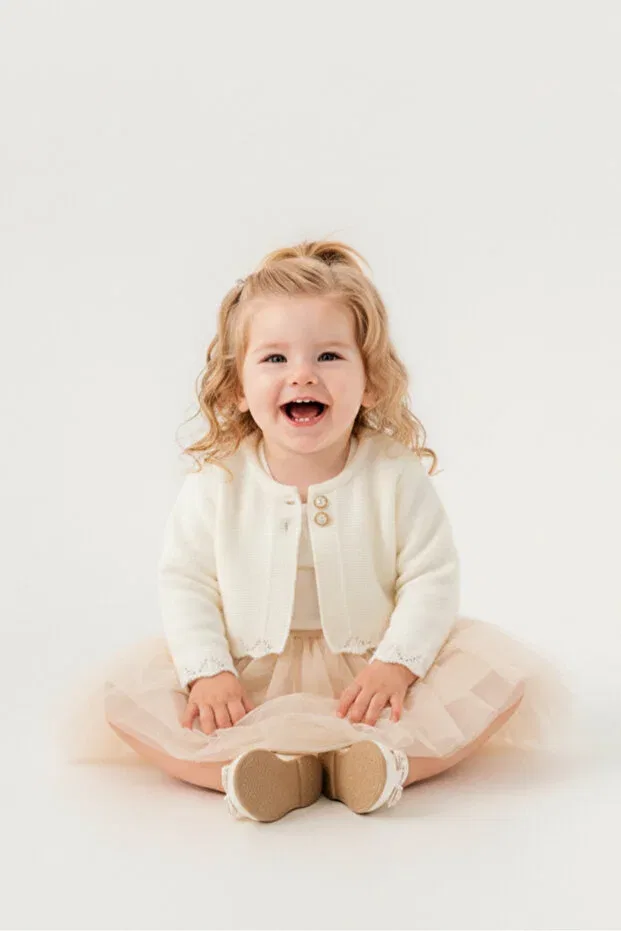Детское платье для девочек с вязаным болеро Mnk Baby&Kids, Cream — фото 2