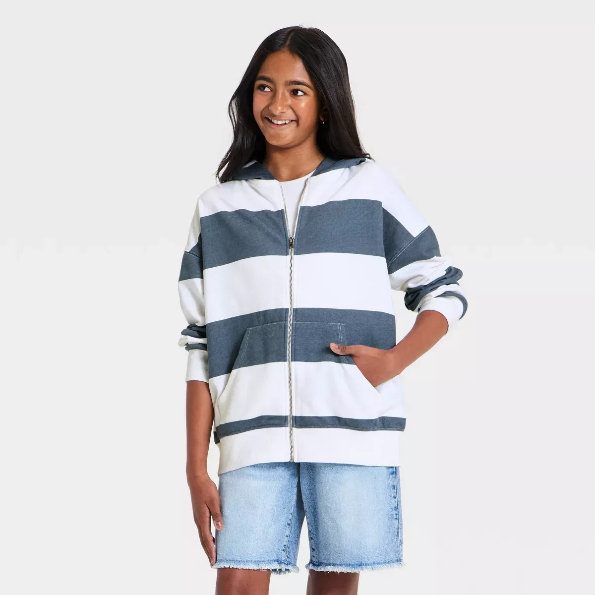 Детское худи-олимпийка с принтом Oversized French Terry Zip-Up Hoodie Sweatshirt GIRLS ART CLASS, Blue