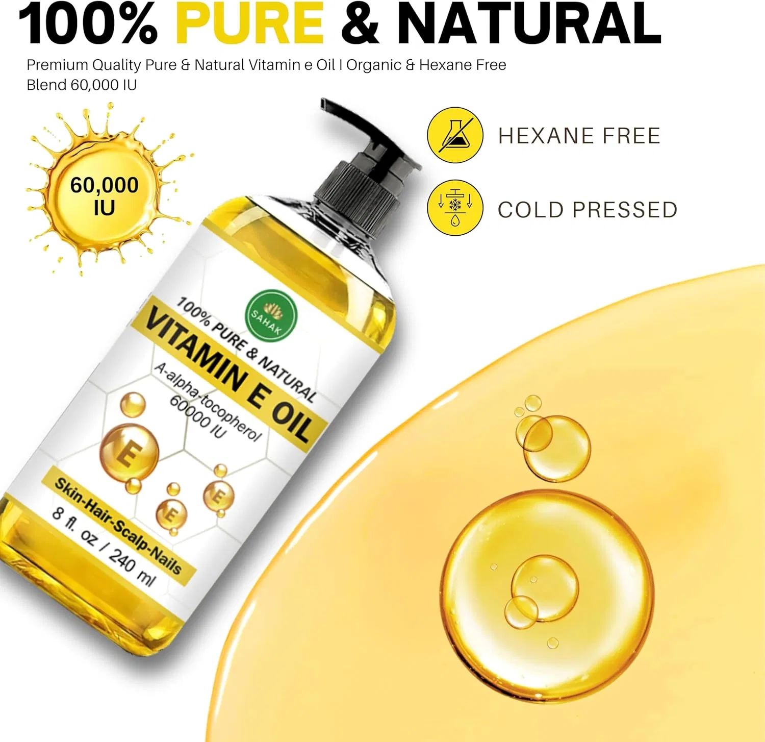 Масло для тела и волос SAHAK Natural Vitamin E Oil, 240 мл — фото 2