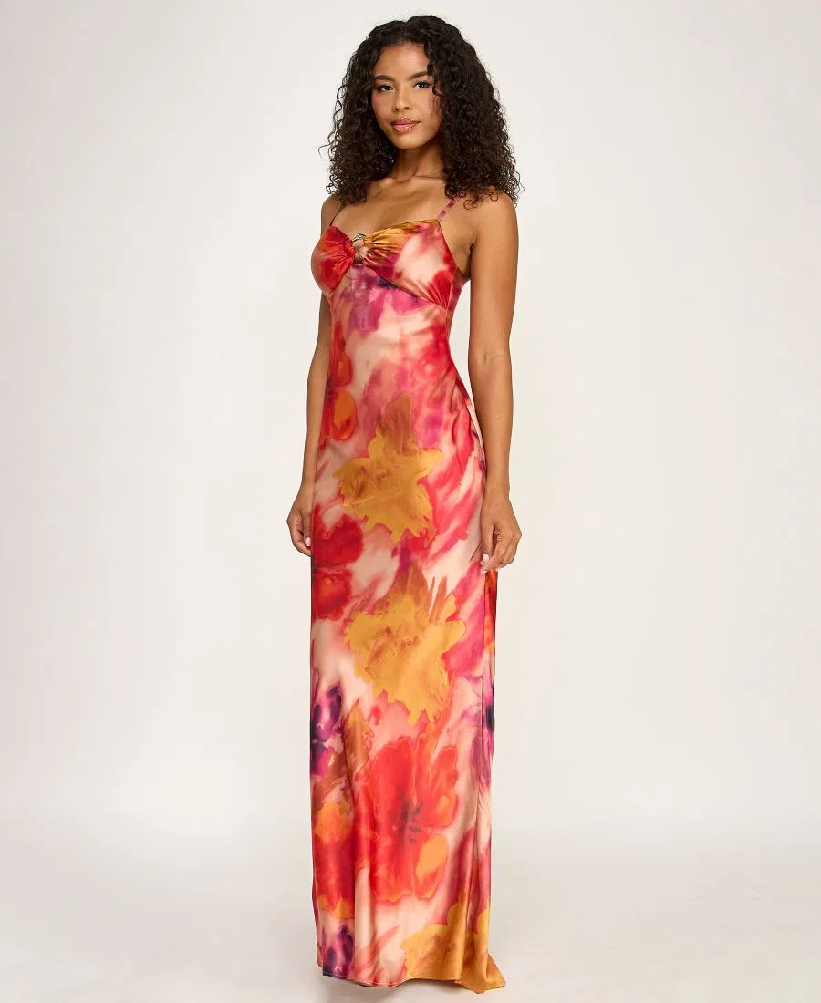 Платье-комбинация с принтом, модель Hardware-Trim Satin Slip Dress SENI & CADE, Red Yellow — фото 3