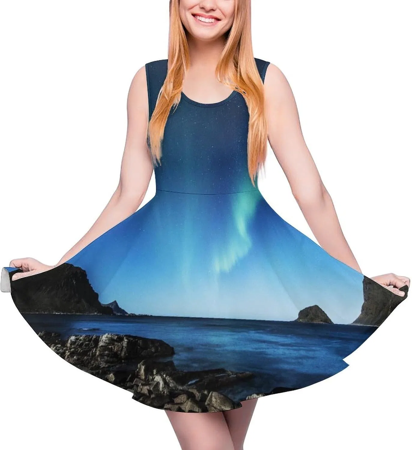 Женское летнее сарафан-трапеция без рукавов Aurora Borealis, Style