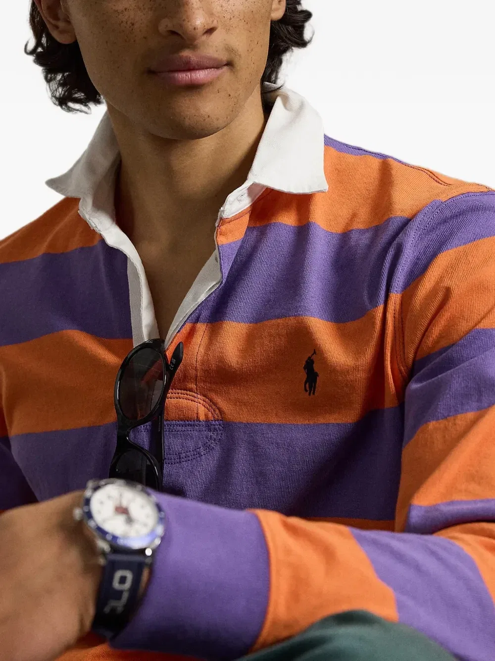 Полосатая рубашка поло с длинными рукавами POLO RALPH LAUREN, оранжевый — фото 4