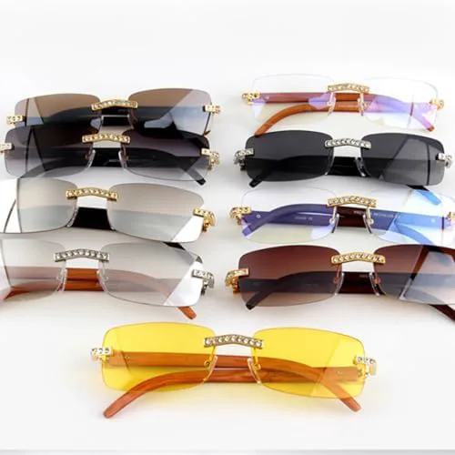 

Винтажные модные солнцезащитные очки без оправы со стразами, популярные очки с бриллиантами и металлическим покрытием, для мужчин и женщин, унисекс MTZJH, C5