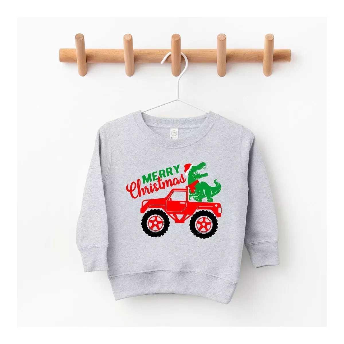 Детский свитшот с принтом Christmas Dino Truck The Juniper Shop, Heather Grey