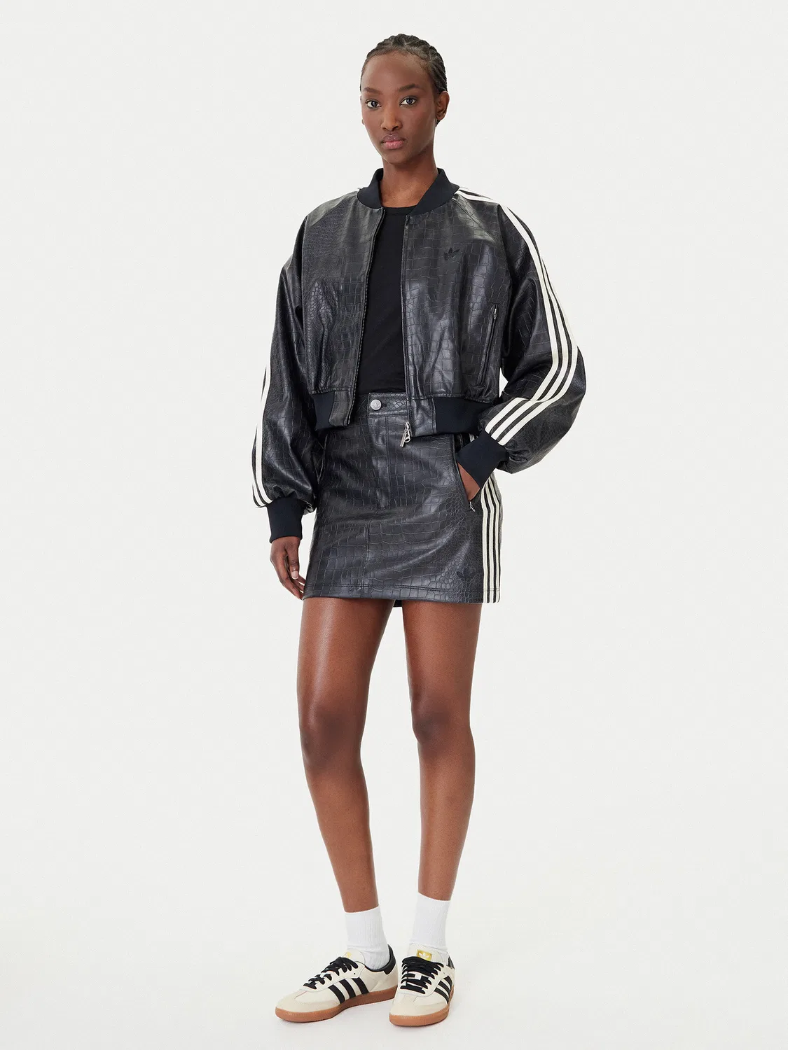 Женская юбка из искусственной кожи стандартного кроя Pleather Adidas, черный — фото 2