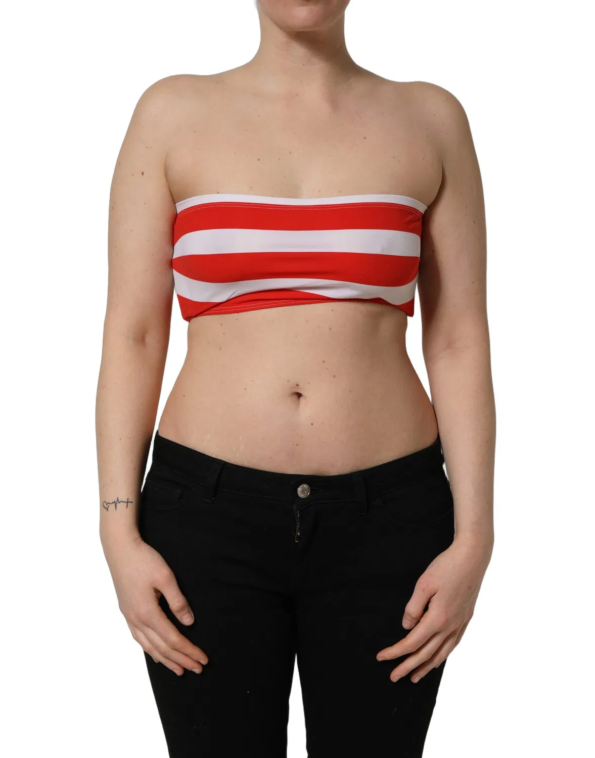 Женский топ-бандо с полосатым принтом Cropped Tube Top Dolce & Gabbana, White and Red — фото 2