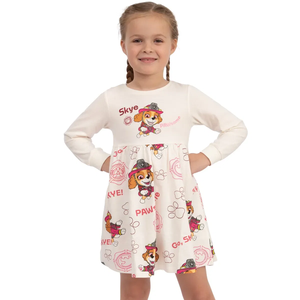 Детское платье для девочек с длинным рукавом Skye Paw Patrol, Cream — фото 2
