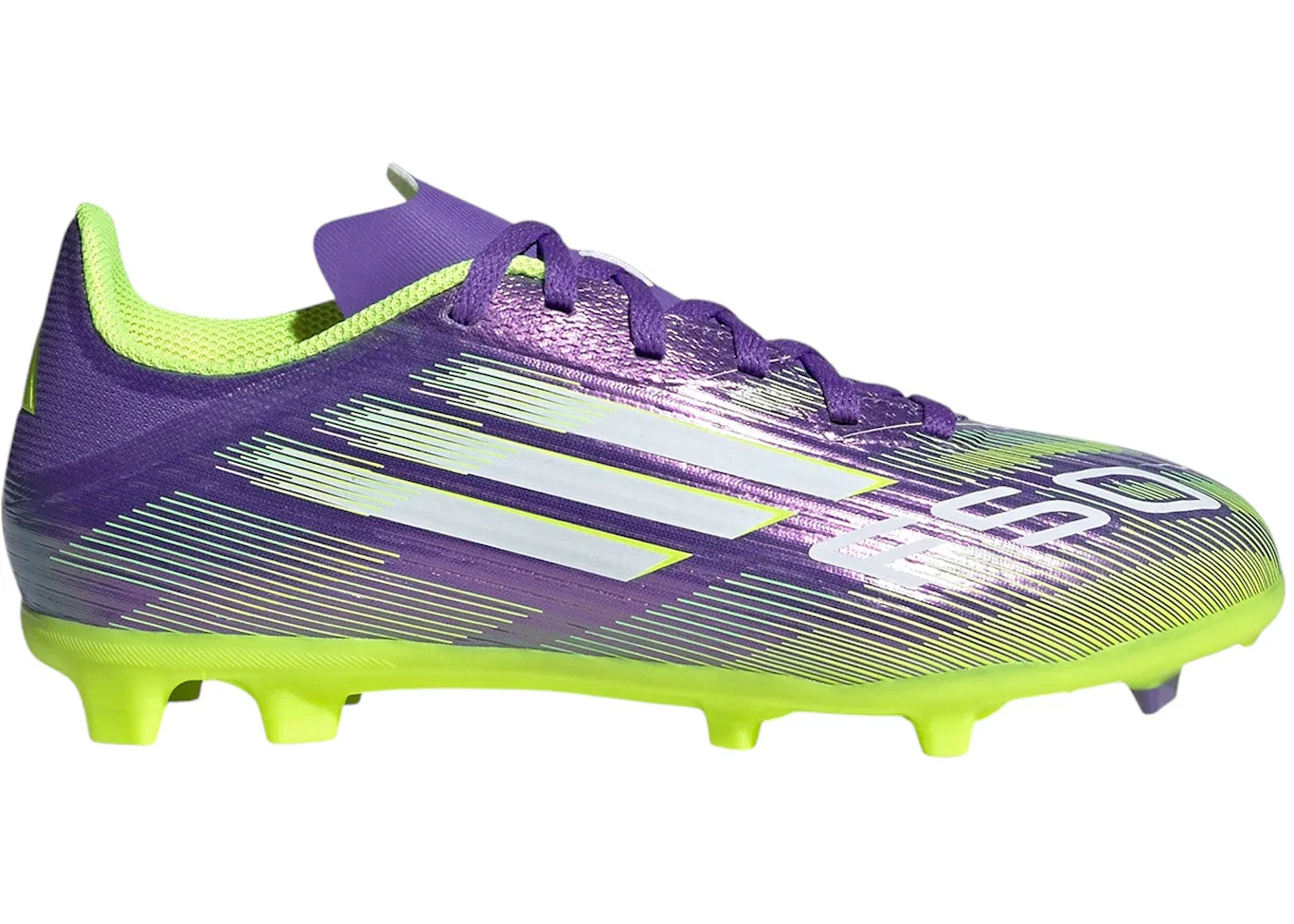 Детские бутсы с закругленными шипами Adidas F50 League Purple Rush/Cloud White/Lucid Lemon
