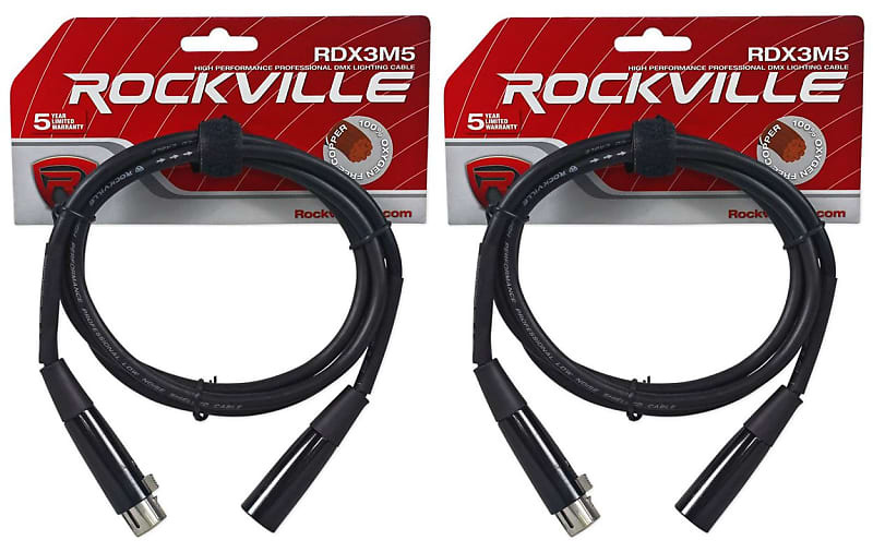 

(2) Rockville RDX3M5 5-футовые 3-контактные кабели освещения DMX, 100% медь, гнездо-папа (2) RDX3M5