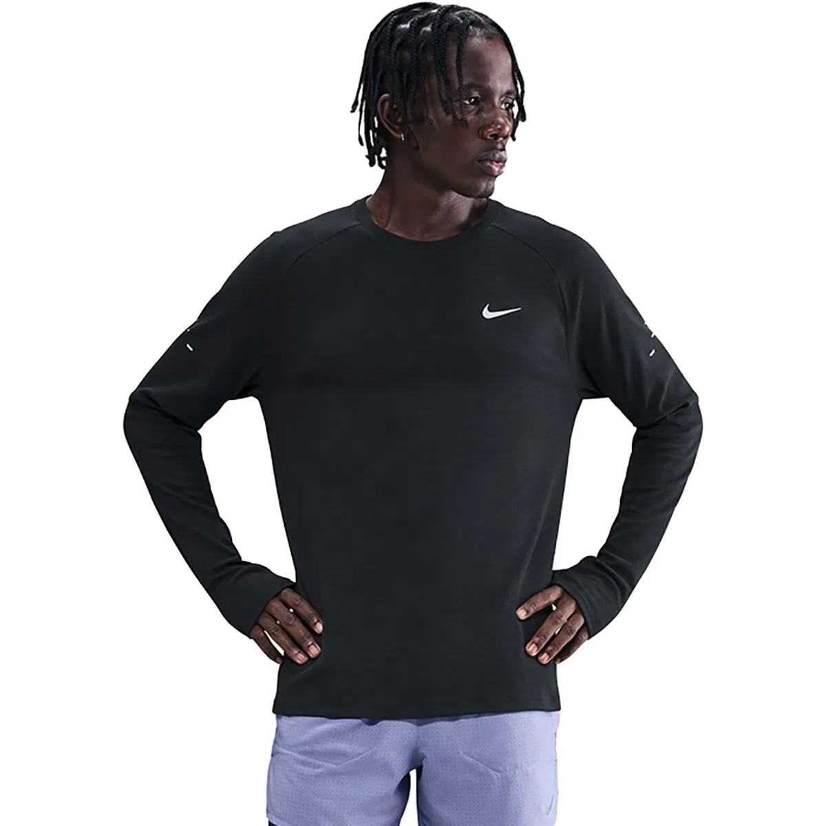 Мужская длинная футболка с вафельной текстурой Dri-FIT Stride Waffle Crew Nike, Black/Reflective Silv