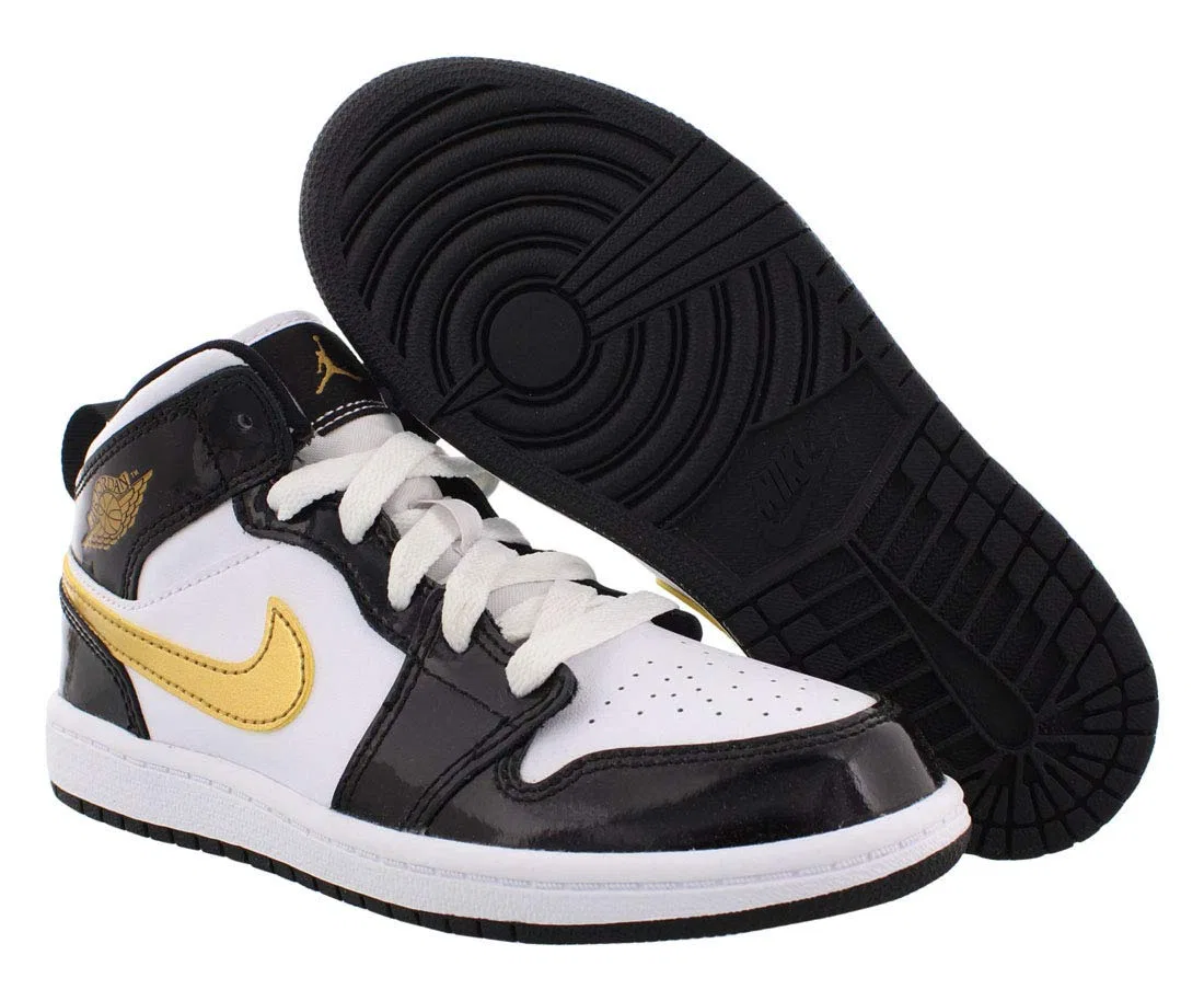 Детские кроссовки для мальчиков с кроссовками Jordan 1 NIKE, Black Gold Metallic White — фото 2