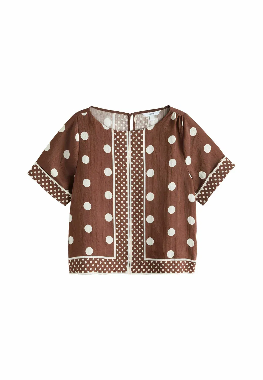 Классический крой - блузка с коротким рукавом свободного кроя Next, Chocolate Brown Ecru Polka Dot