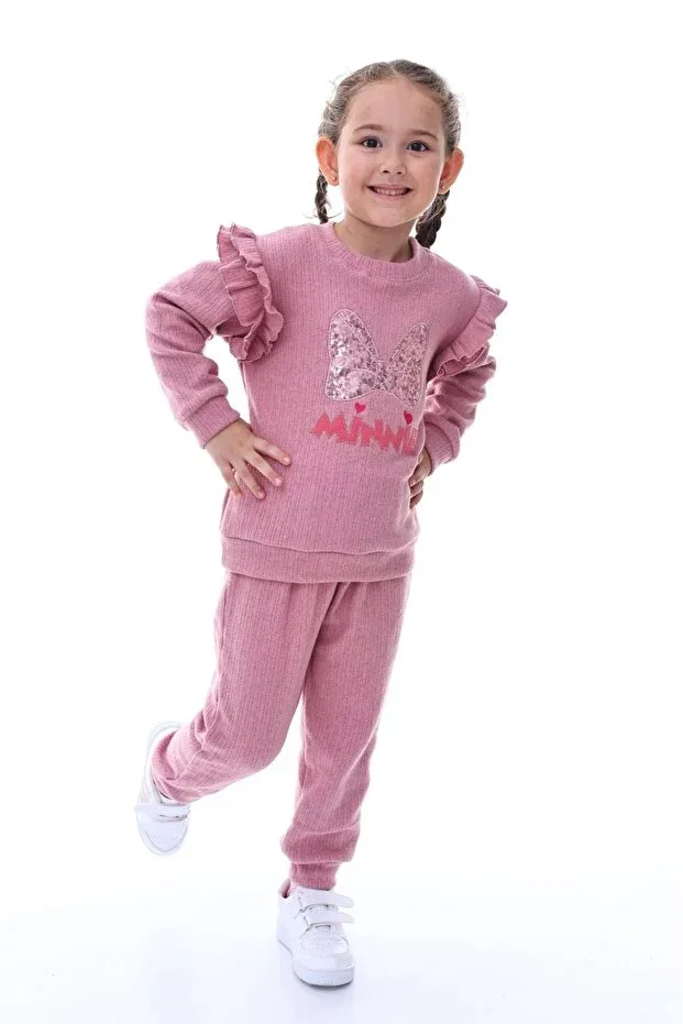Детский комплект спортивного костюма для девочек с пайетками Sequin Embroidered Girls' Tracksuit Set Minikiss, Dried Rose — фото 4
