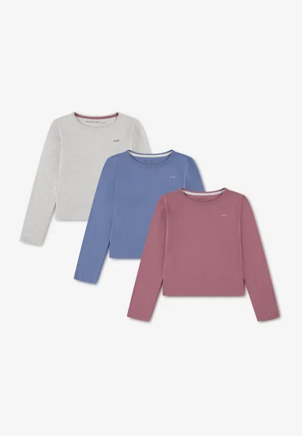 Комплект из 3 футболок с длинным рукавом Abercrombie & Fitch, синий/сиреневый/бежевый