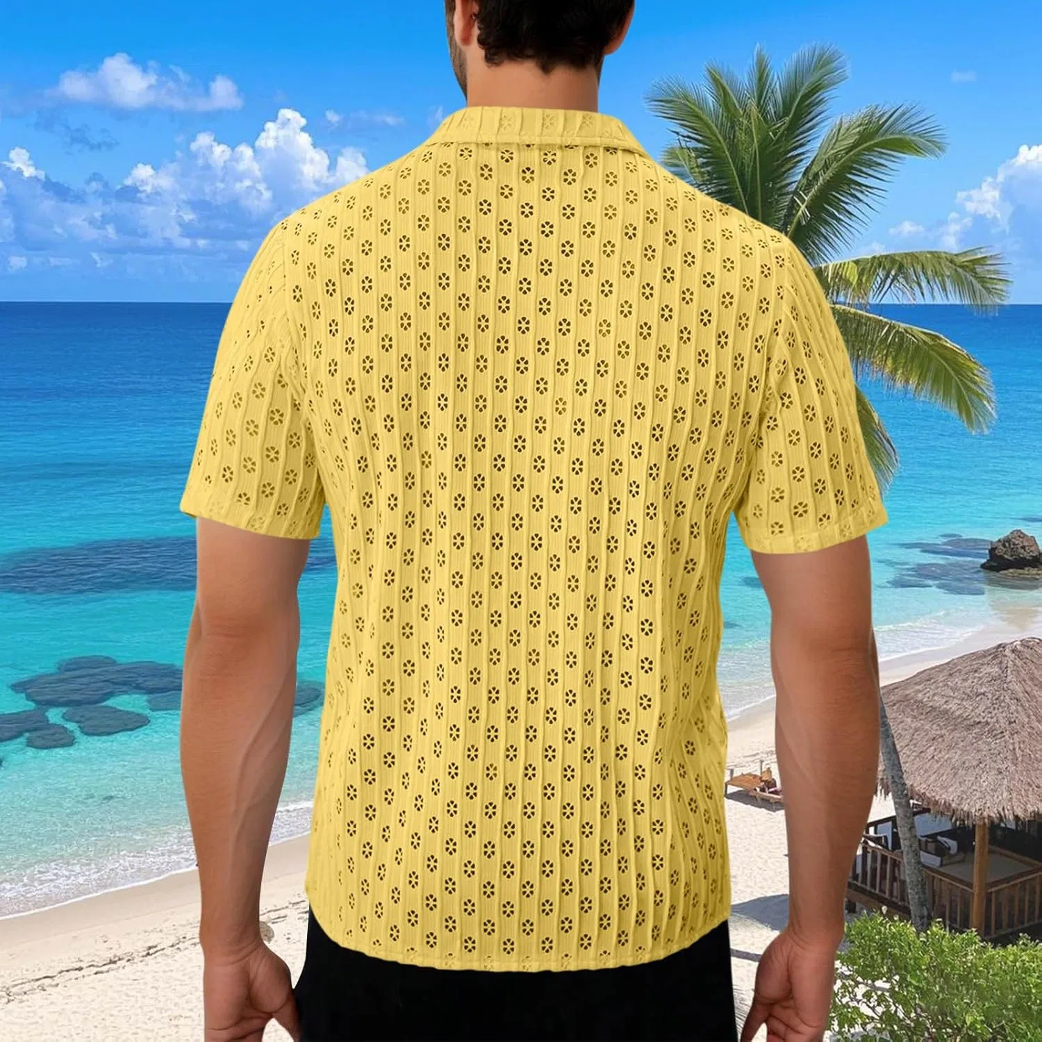 Мужская повседневная рубашка Cuban Guayabera, Yellow — фото 4