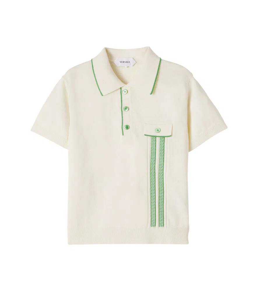 Поло-рубашка Greca из льна и хлопка Versace Kids, белый