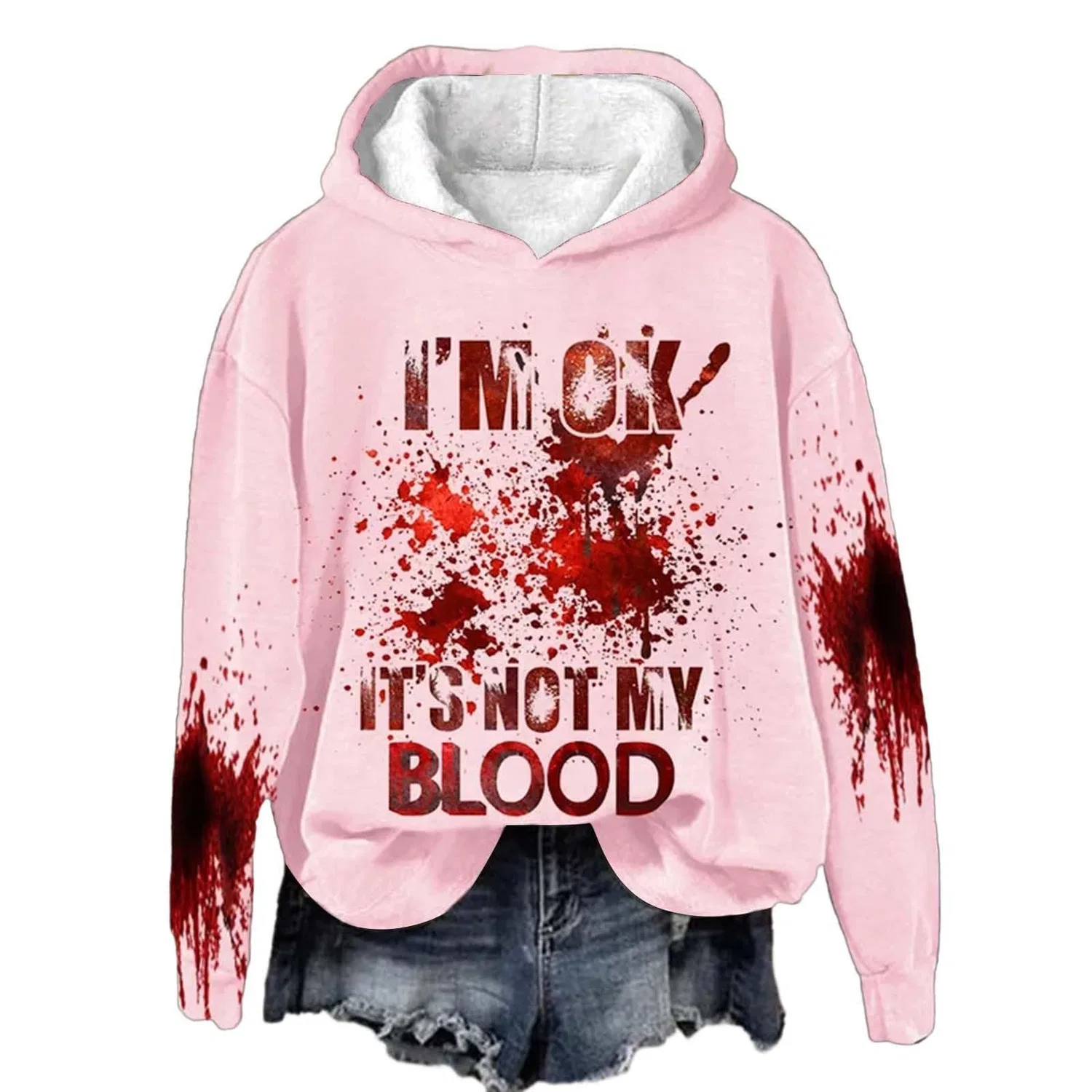 Женский худи с принтом I'M Ok Its Not My Blood, Z012 Pink — фото 3
