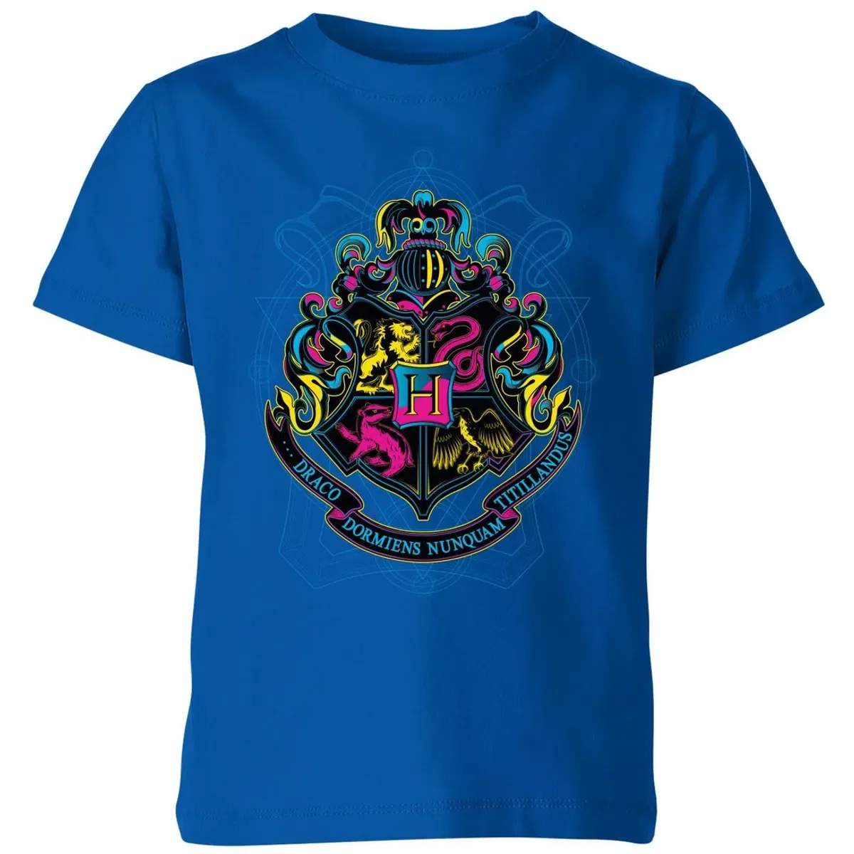 Детская футболка с принтом Harry Potter Hogwarts Neon Crest Zavvi, Blue — фото 2