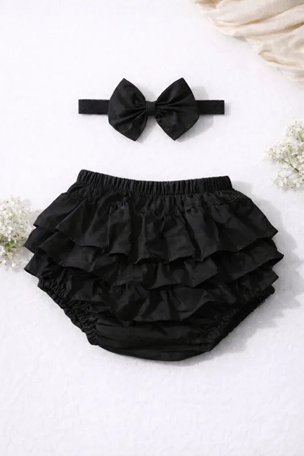 Детский комплект шорт и банданы для девочек с оборками Ues, Black