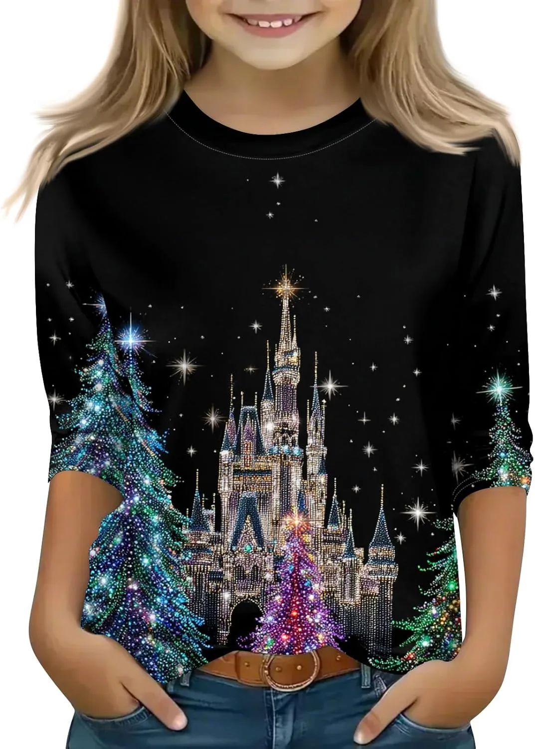 

Детская футболка с длинным рукавом, 3/4, для девочек 4-11 лет