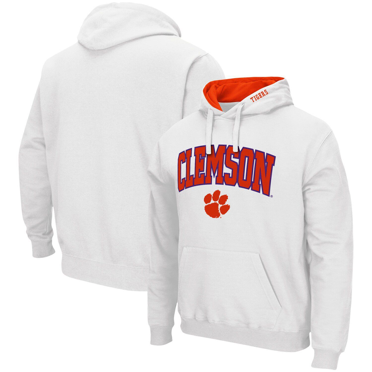 

Мужской белый пуловер с капюшоном Clemson Tigers Arch & Logo 3.0 Colosseum