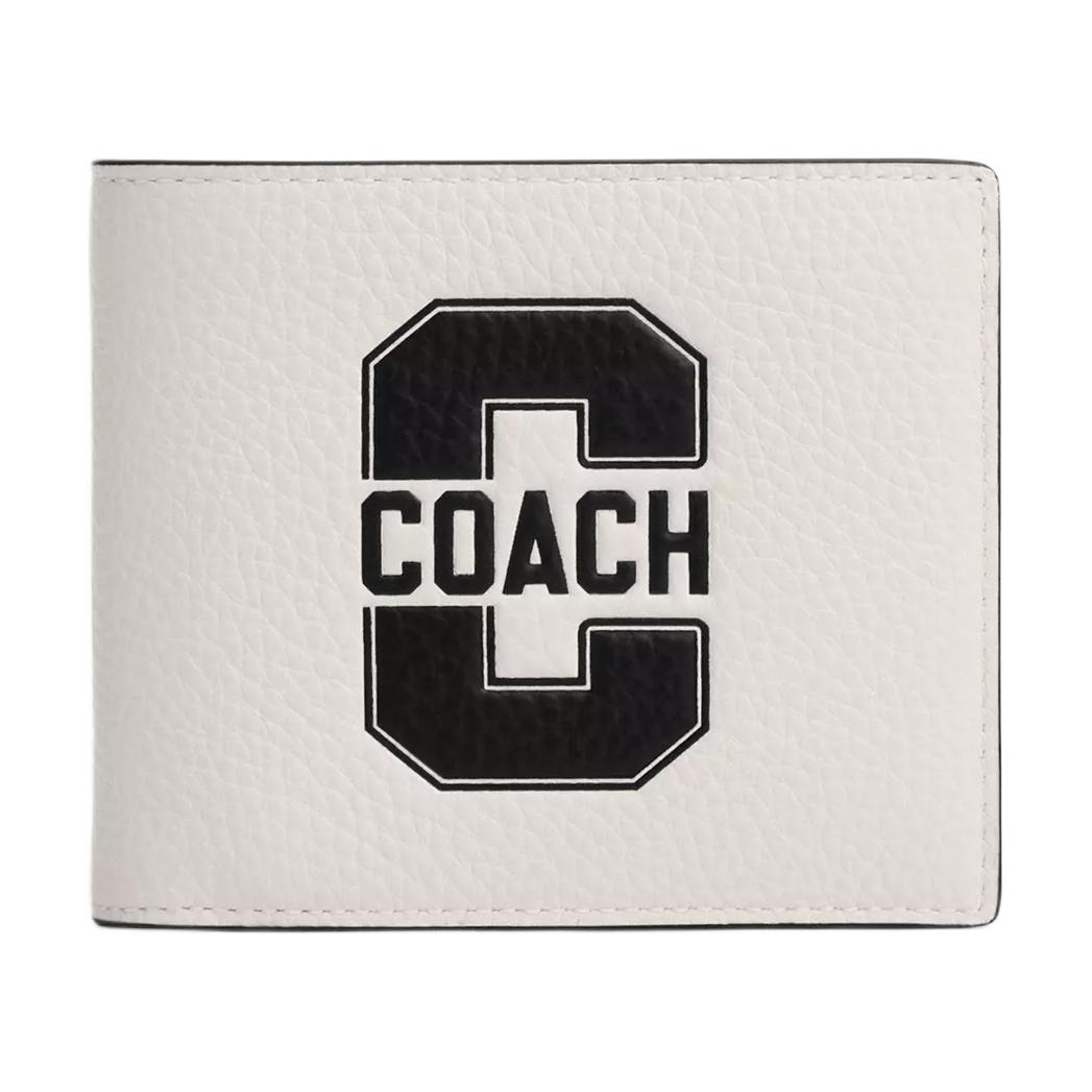 

COACH Трехсекционный кошелек из галунной кожи миниатюрный мужской меловой белый и черный, Chalk White & Black