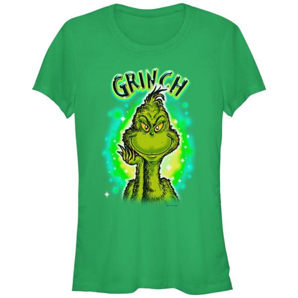 

Футболка для юниоров с графическим фоном и аэрографией Dr. Seuss Grinch, цвет kelly