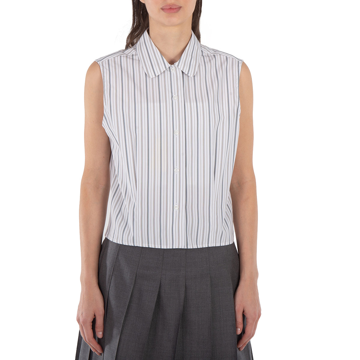 

Рубашка без рукавов из хлопкового поплина в полоску от Thom Browne