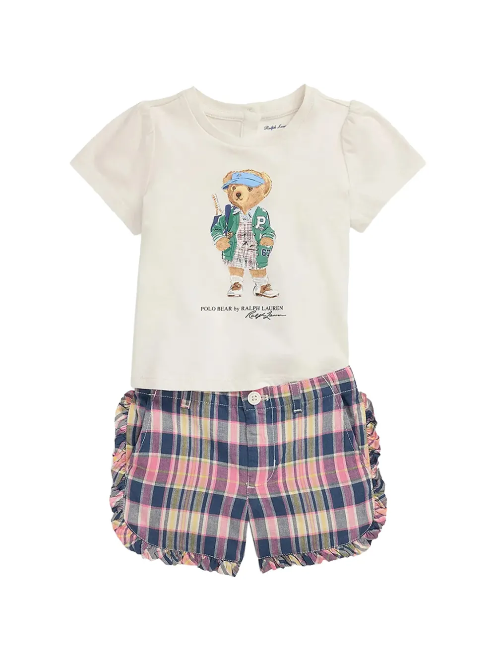 

Графический комплект с короткими шортами и рукавами-фонариками POLO RALPH LAUREN KIDS, бежевый