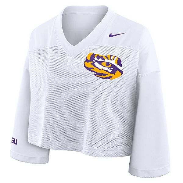 Женская белая футболка LSU Tigers Cropped Mesh Dri-FIT Nike — фото 3