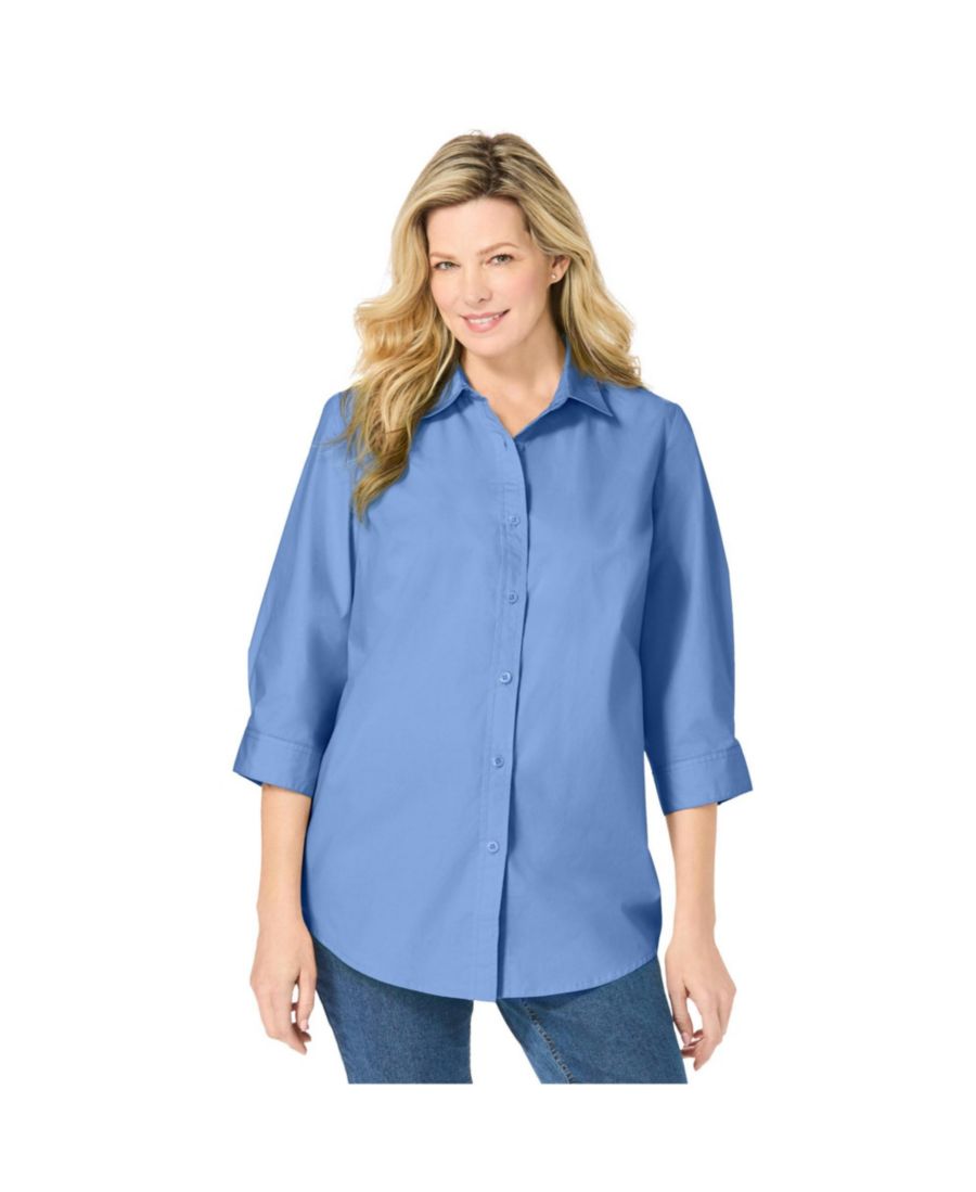 

Рубашка больших размеров с идеальным рукавом три четверти Woman Within, Original french blue