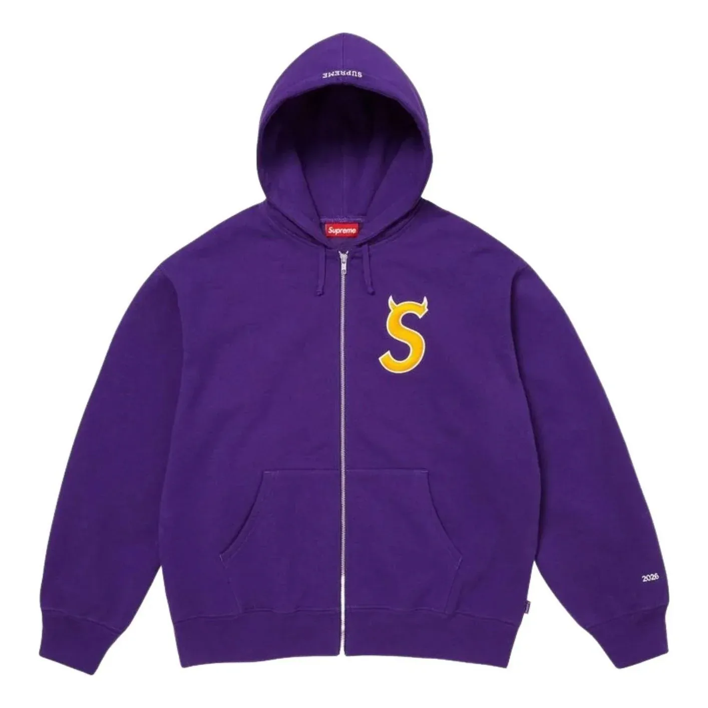Толстовка Supreme SS26 Devil S Logo на молнии с капюшоном, фиолетовая