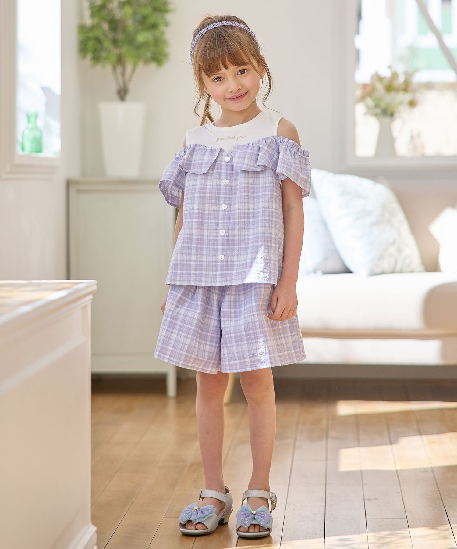 Клетчатые шорты ANY KIDS, Lavender Check [382] — фото 2