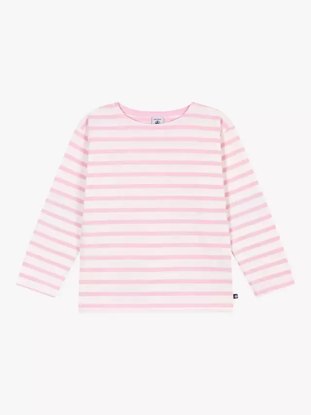 Детская свободная полосатая футболка с длинными рукавами, розовая Petit Bateau