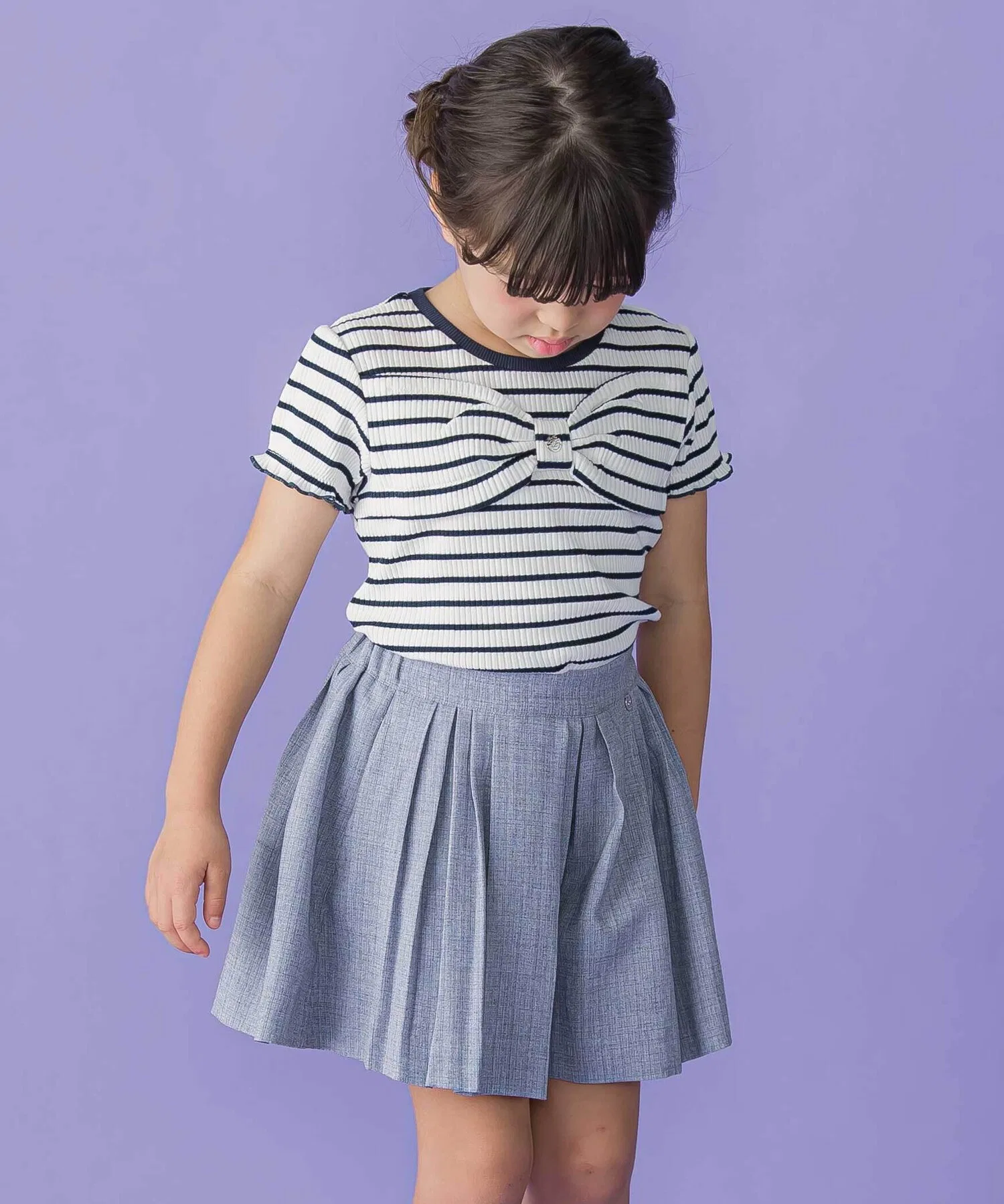 Девочки Брюки-кюлоты из твидовой ткани BeBe Petits Pois Vert серые — фото 3