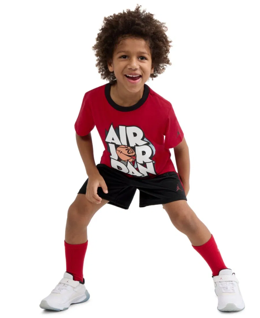 Детский комплект из футболки и шорт Airball с круглым вырезом (2T-7), размер 2T Jordan, черный/красный — фото 3
