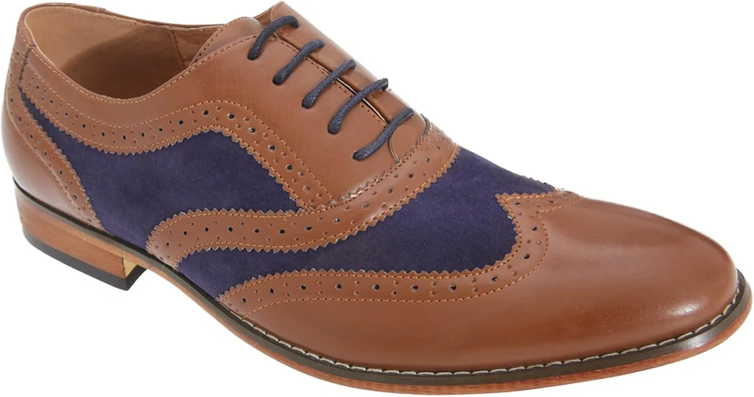 Туфли Goor Gatsby Men's Designer Brogue Light Brown with Blue Insert Men's Shoes