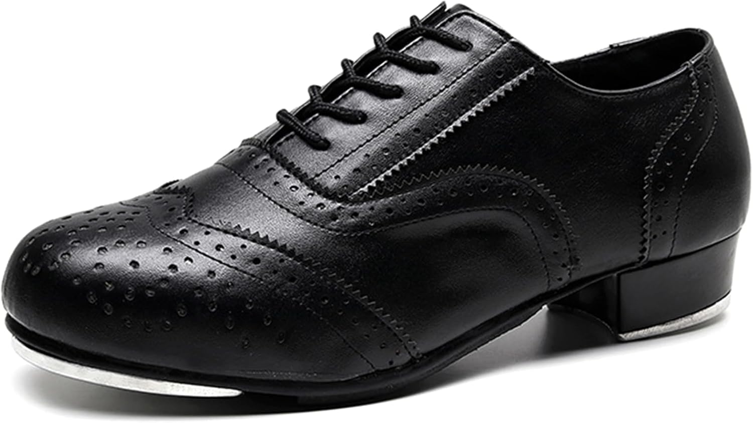 

Мужские тап-туфли из кожи с низким каблуком, броги, на шнуровке, удобные для танцев Hiuzylqx, черный