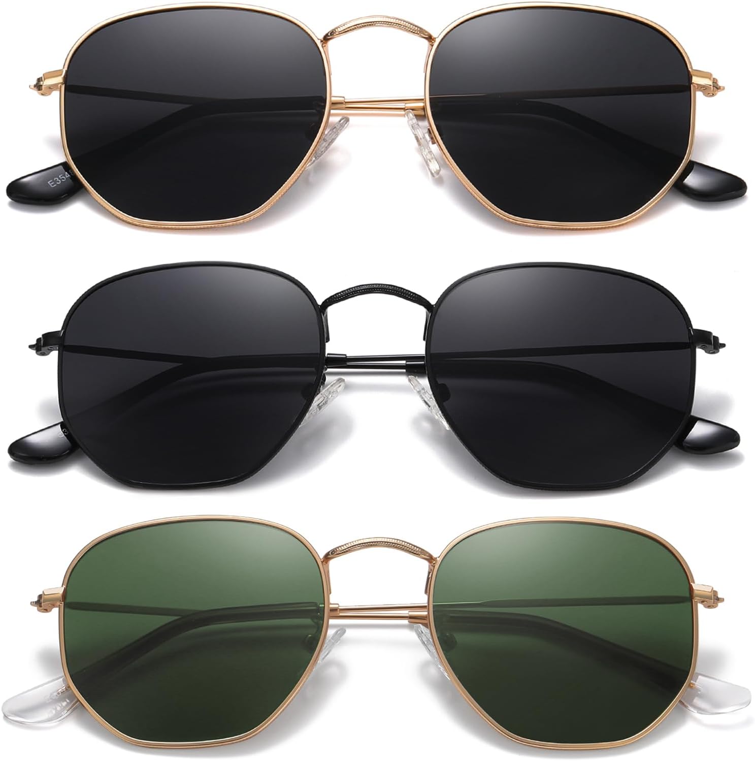 

Солнцезащитные очки MEETSUN с поляризацией, шестиугольной формы, для женщин и мужчин, многоугольной и квадратной формы, защита от УФ-излучения UV400, металлическая оправа, 3pack Gold Gray+black Gray+gold Dark Green