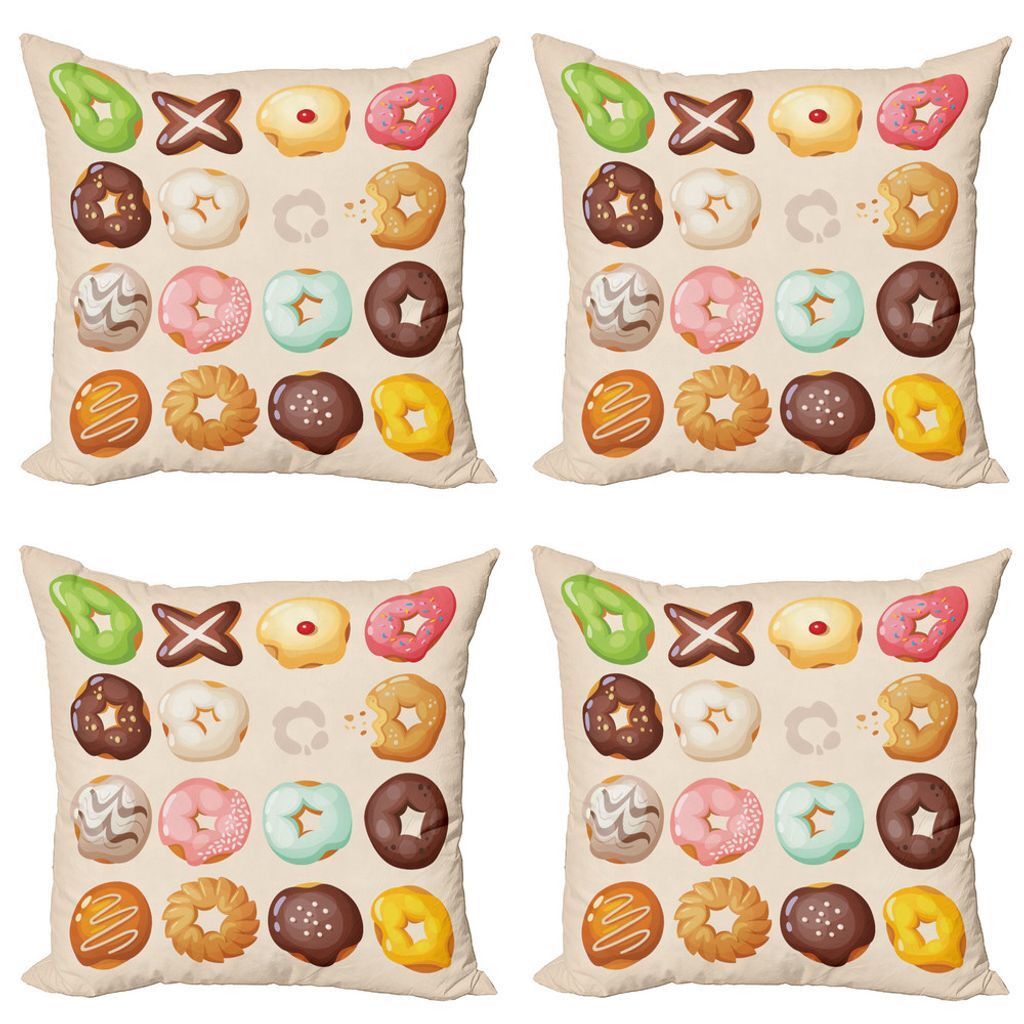 

ABAKUHAUS Набор чехлов на подушки для пончиков (4 предмета), вкусная глазурованная выпечка, современная двусторонняя цифровая печать, 60 см x 60 см, многоцветный