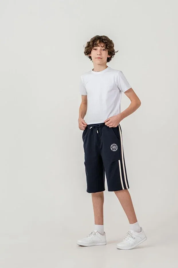 Детские шорты для мальчиков с принтом New york state college printed side stripe Mışıl Kids, Navy Blue