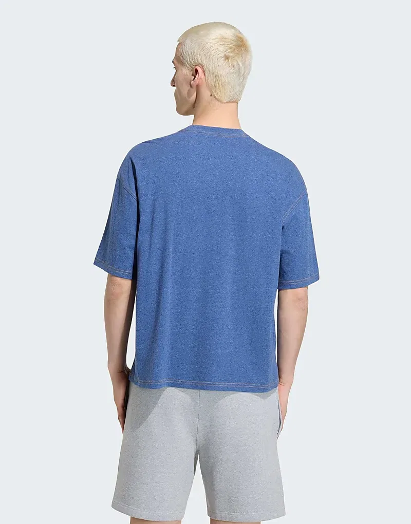 Укороченная футболка свободного кроя Adidas Originals Trefoil essentials меланж, синий меланж — фото 3