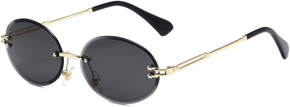 

Солнцезащитные очки LASPOR в стиле ретро, ​​овальные, для женщин и мужчин, модные, винтажные, с золотистой металлической оправой, без оправы, тонированные линзы, защита от УФ-излучения UV400, Black