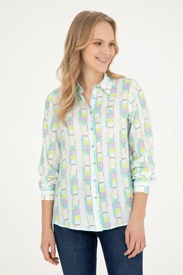 Женская рубашка с длинным рукавом с принтом U.S. Polo Assn., Mint — фото 3