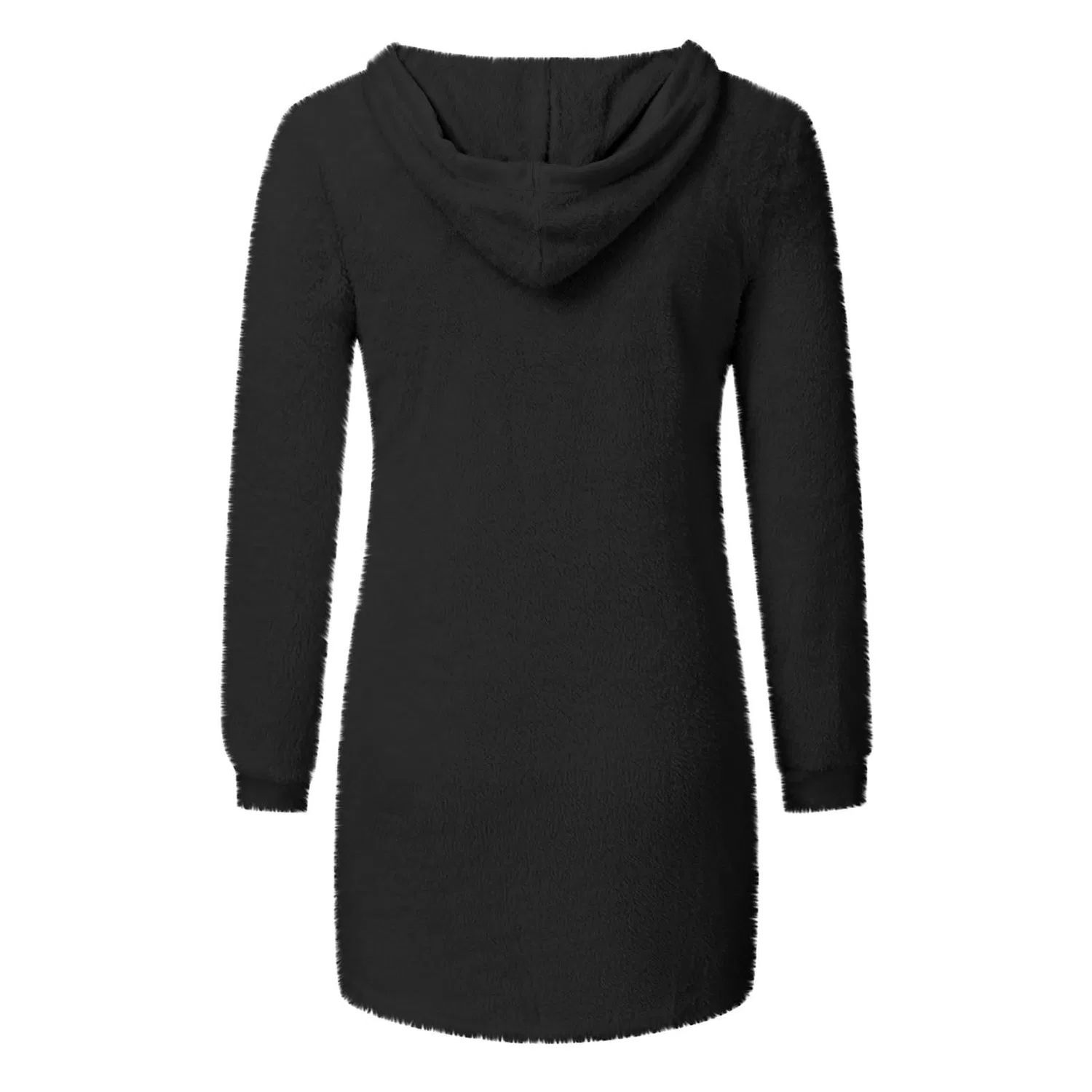 Женский свитер с капюшоном, однотонный, с карманами, Black — фото 4