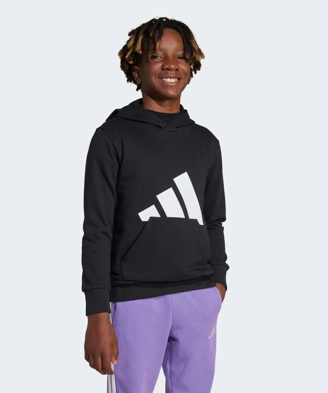 Детский худи с капюшоном из футера, модель Essentials Adidas, Black/White — фото 3