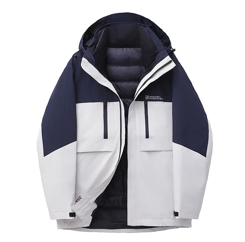 Детское утепленное пальто с капюшоном, Navy Blue Beige, YALU