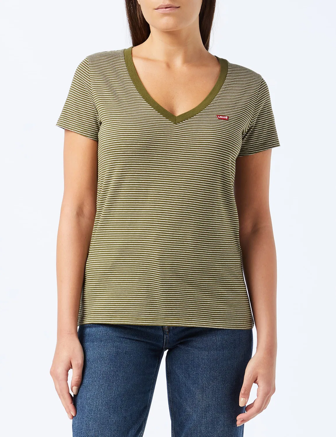Женская футболка с V-образным вырезом The Perfect V-Neck Levi's, Peppercorn Dark Olive — фото 4