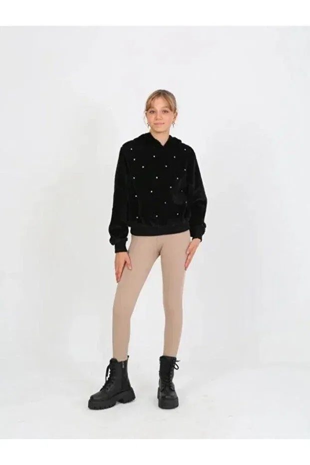 Детское худи для девочек с капюшоном из плюша Marions, Black — фото 3